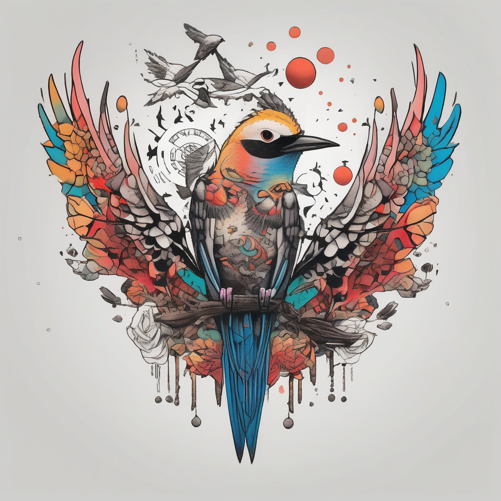 Birds in studio ghibli animation daz-studio-g8, AI-generated Dotwork tattoo design