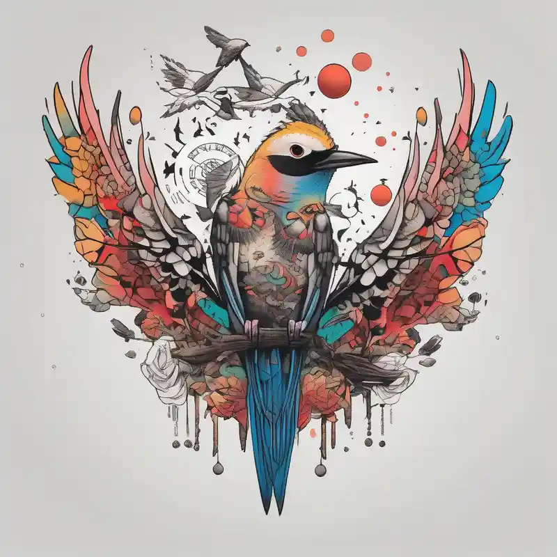Birds in studio ghibli animation – Dotwork, Vibrant color