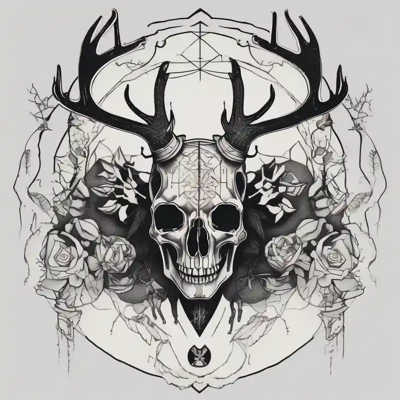 A human with two legs and with a deer skull head