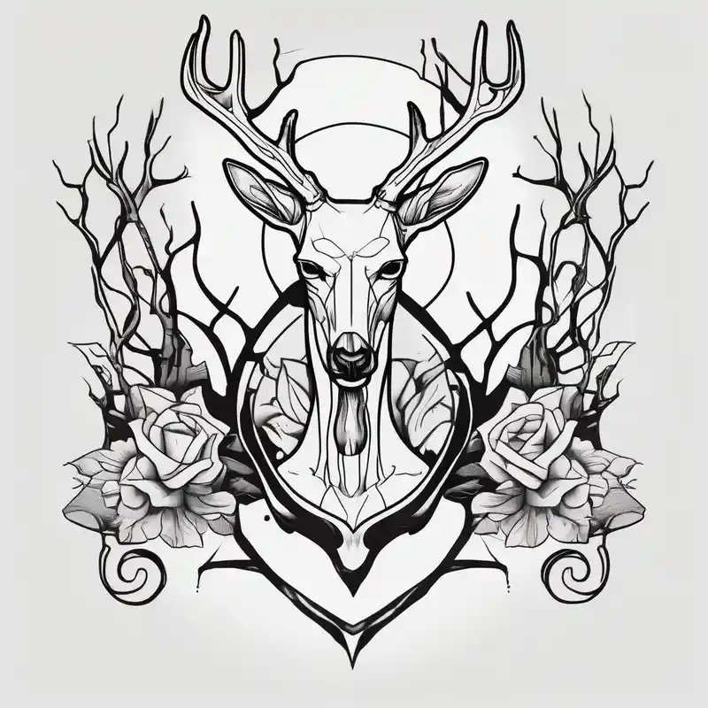 A human with two legs and with a deer skull head – Cartoon, Noir et blanc