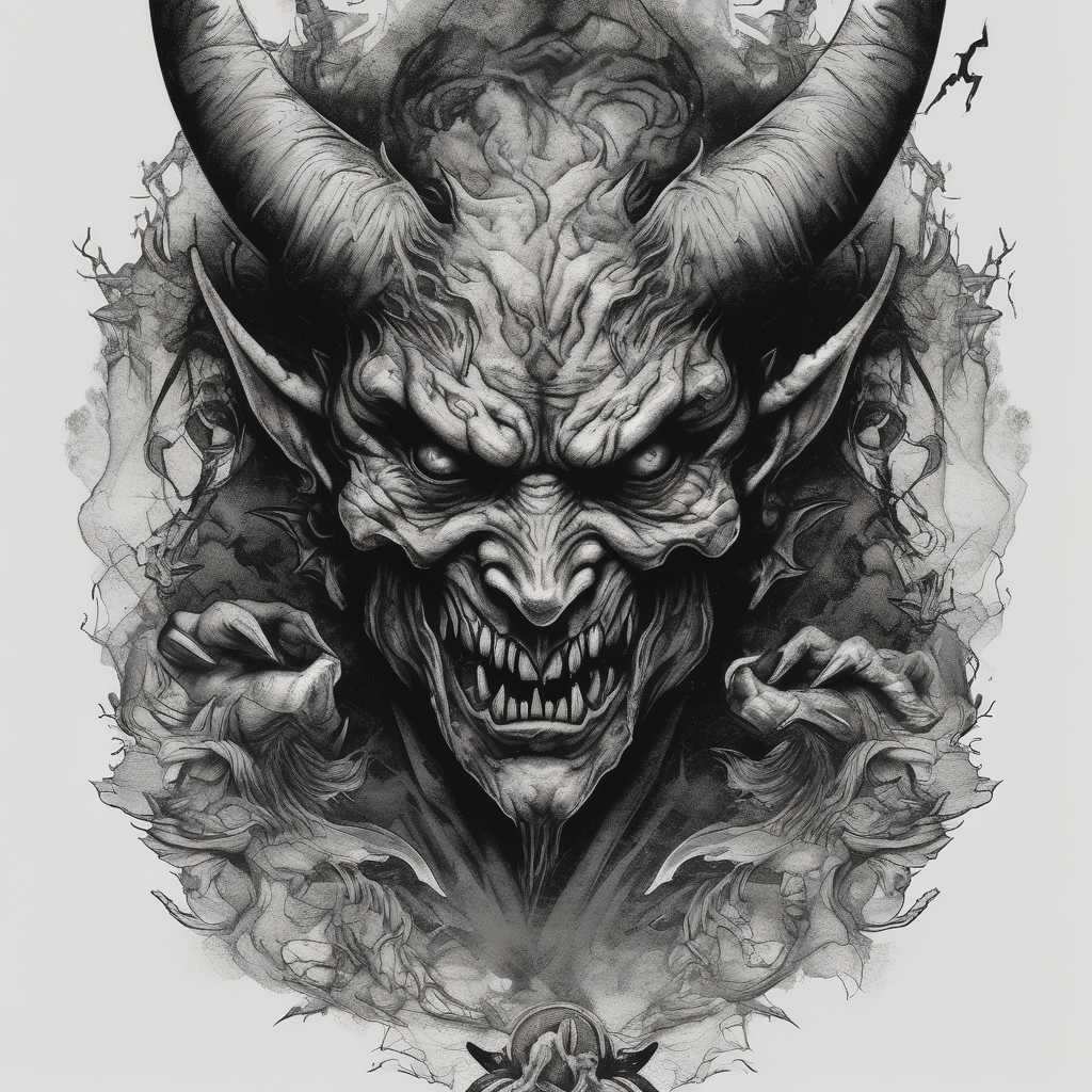 Demons in hell devil in background demonic-demon, diseño de tatuaje Realista generado con IA
