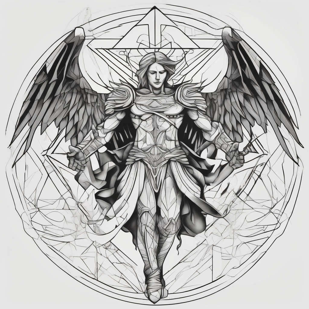 Michael the archangel fighting demons demonic-demon, diseño de tatuaje Geométrico generado con IA