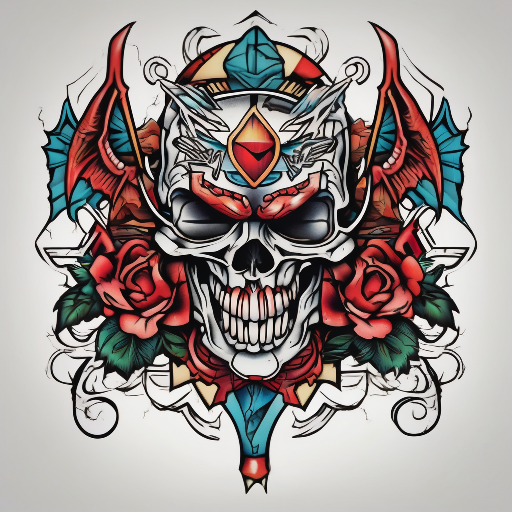 Demon Slayer Bold Outlines demonic-demon, diseño de tatuaje Old school generado con IA