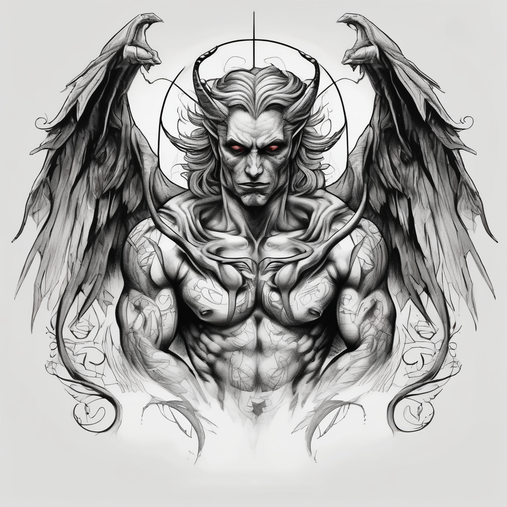 devilish angel demon demonic-demon, diseño de tatuaje Boceto generado con IA