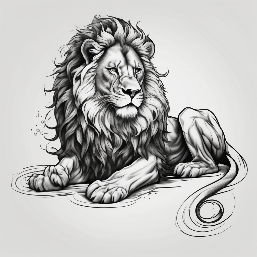 realistic laying lion body tail paws detroit-lions, diseño de tatuaje Japonés generado con IA
