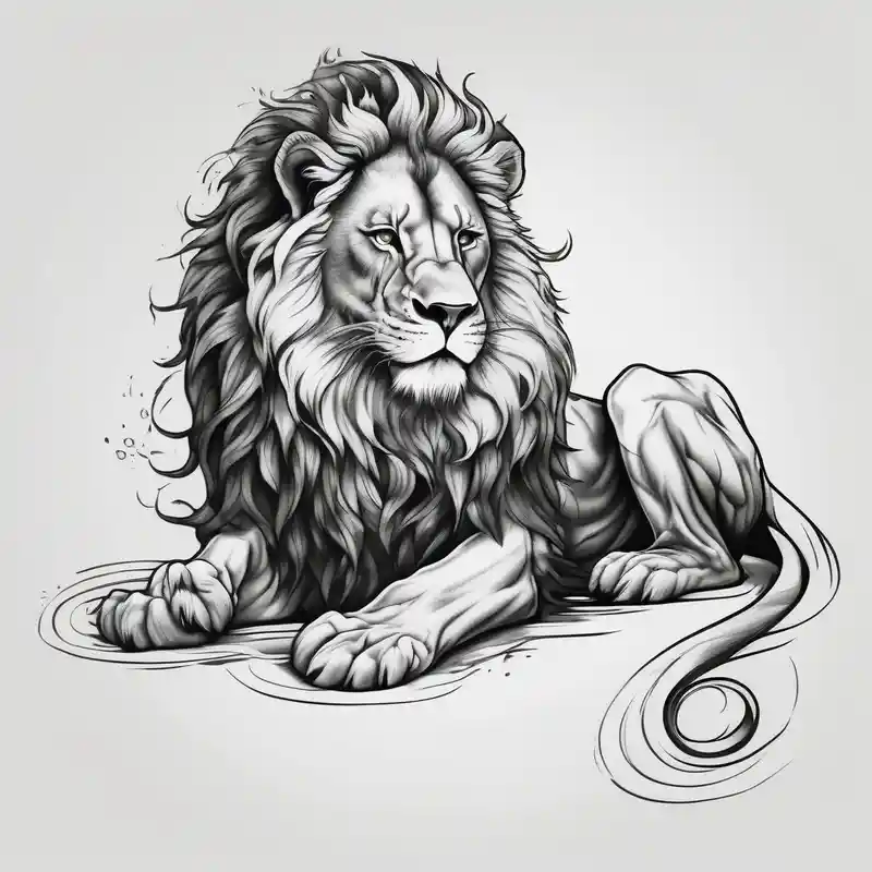 realistic laying lion body tail paws – Japonés, Blanco y negro