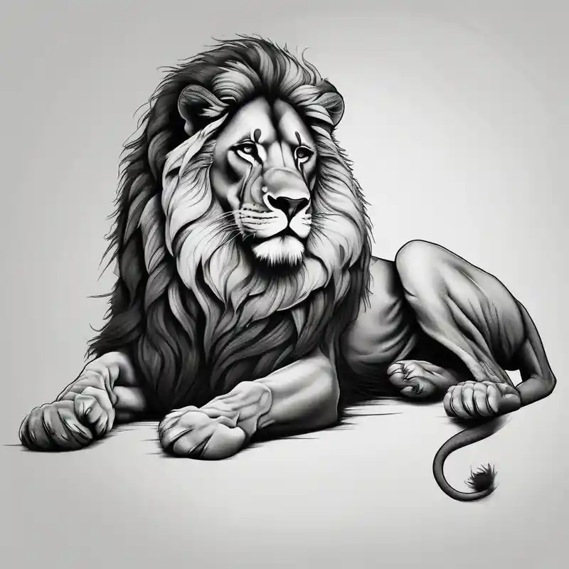 realistic laying lion body tail paws