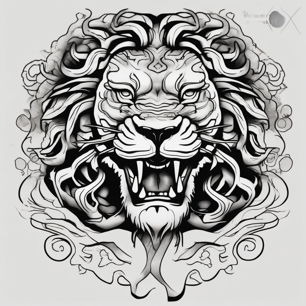 realistic laying lion detroit-lions, AI-generated Japanese tattoo design