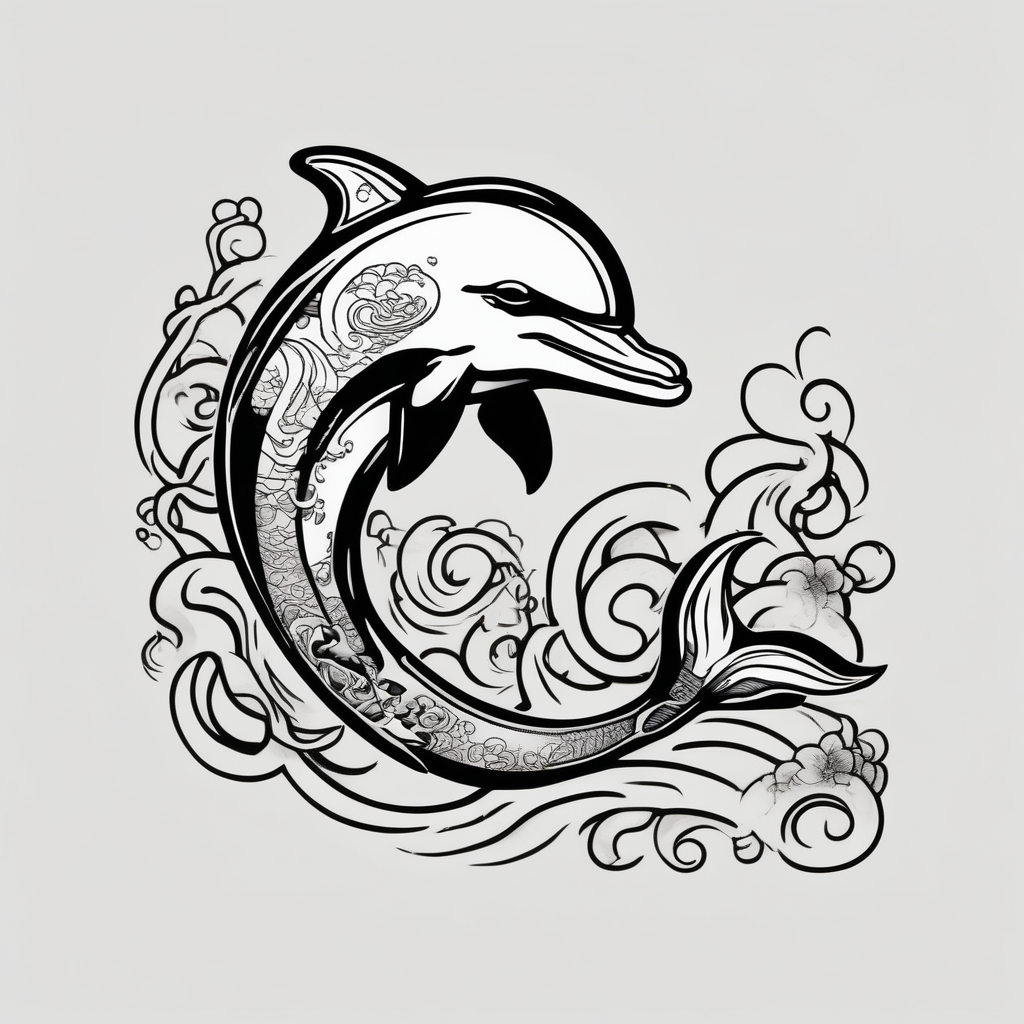 dolphin smoking a cigarette, diseño de tatuaje Japonés generado con IA