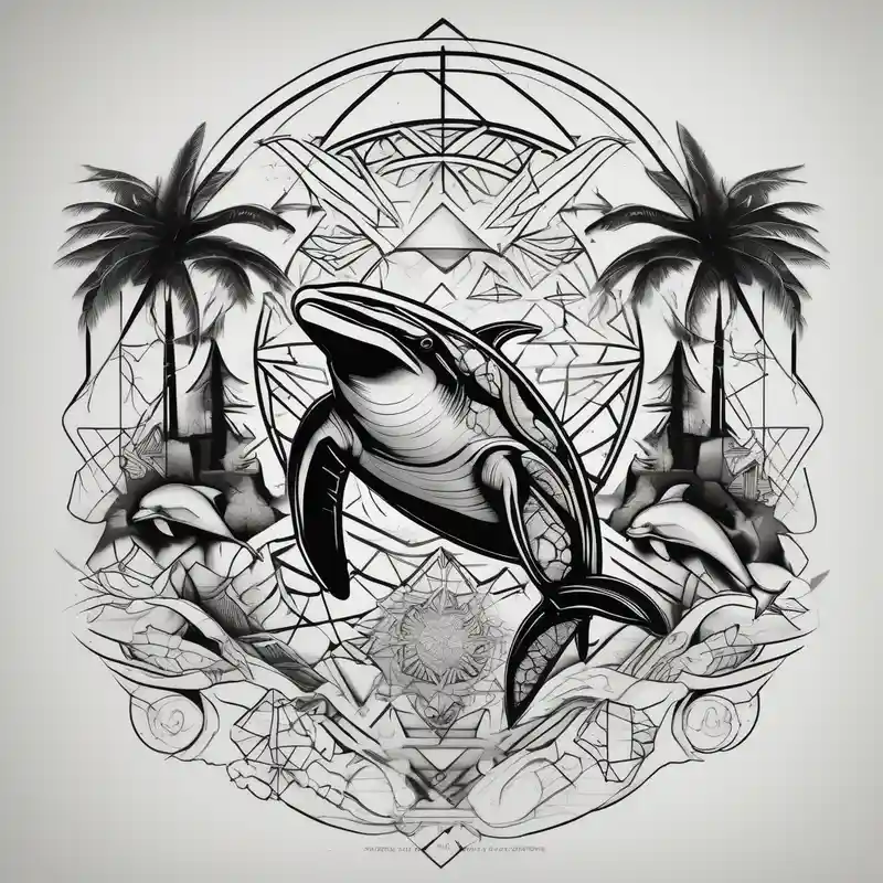 Ocean vibes with palm trees and sea turtles and dolphins – Geométrico, Blanco y negro