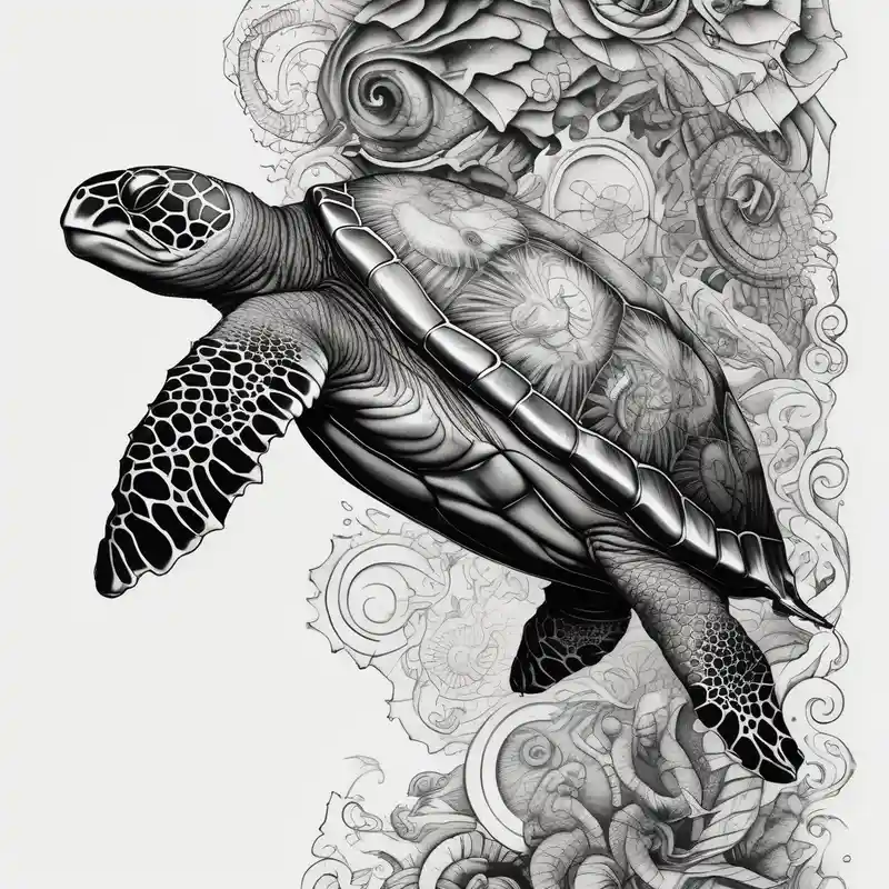 Turtles dolphins sea horse wrapping around the leg