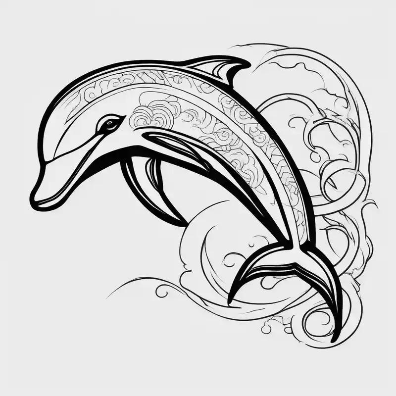 Thin extern outline of a dolphin without any fill. Just the outer lines only. – Japonés, Colores vivos