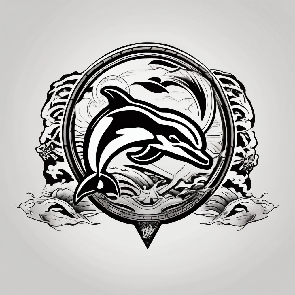 1984 old school miami dolphins logo, AI-generated Japanese tattoo design