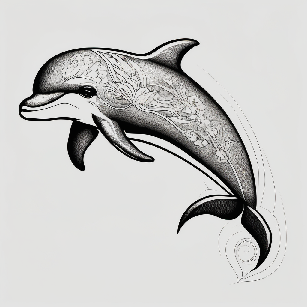 Thin extern outline of a dolphin without any fill. Just the outer lines only., AI-generated Blackwork tattoo design