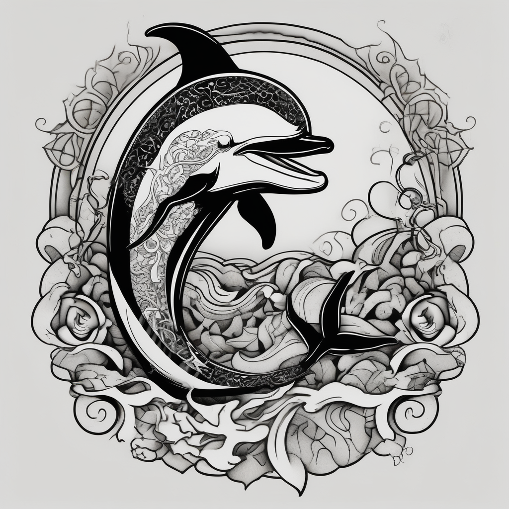 dolphin smoking a cigarette, AI-generated Blackwork tattoo design