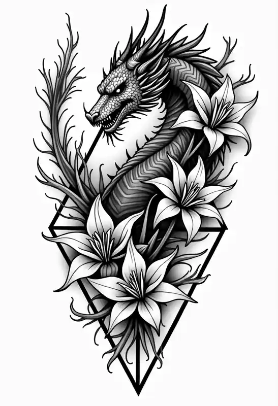 Dragon with Spider lilies surrounding it