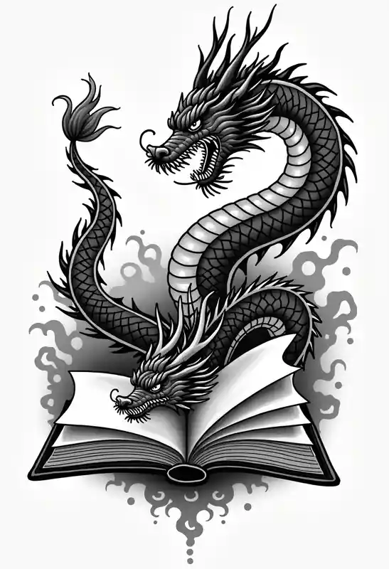 Open book, coming to life, whimsical, dragons – Japonais, Couleurs vives
