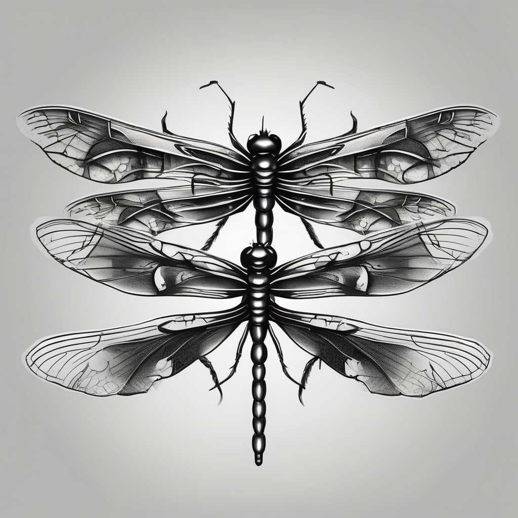 4 dragonflies flying together dragonfly, AI-generated Black and White tattoo design