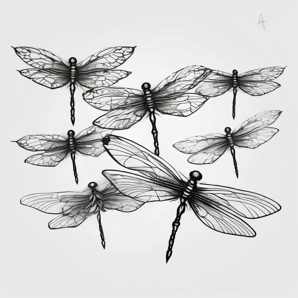 4 dragonflies flying together simple dragonfly, AI-generated Sketch tattoo design
