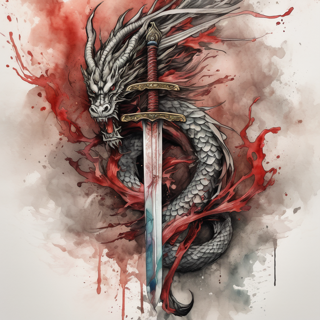 sword wrapped around by japeness drake, diseño de tatuaje Acuarela generado con IA