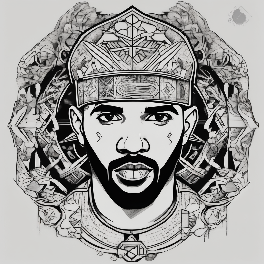 rapper drake, diseño de tatuaje Blackwork generado con IA