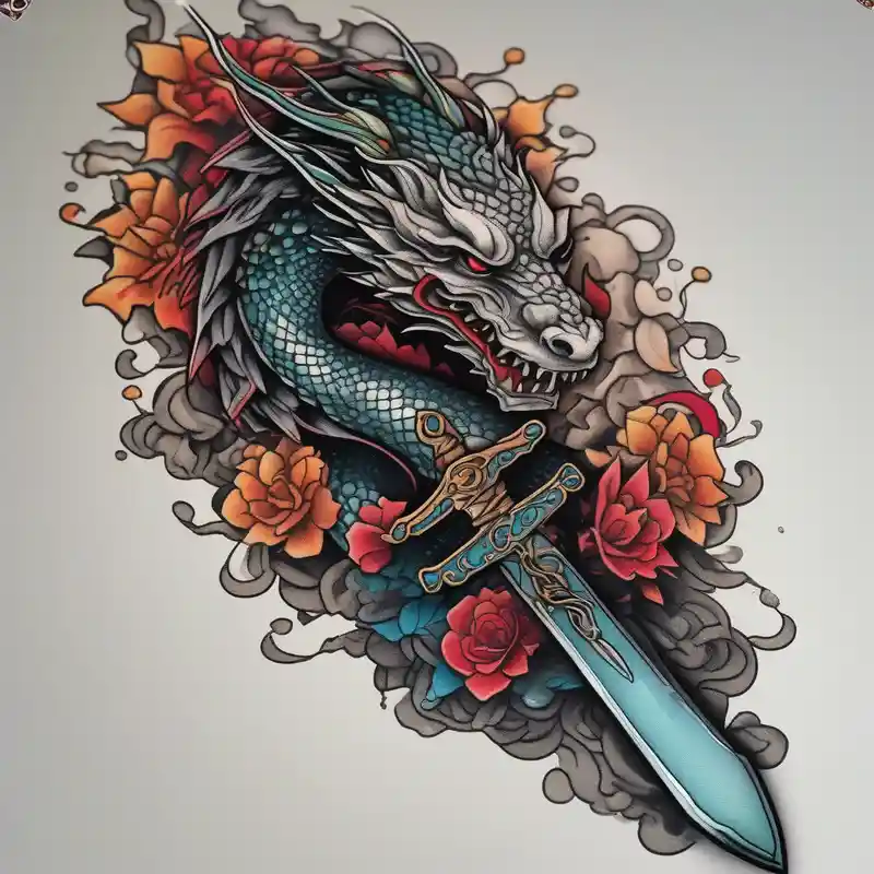 dotwork style 2025年のタトゥーラップタトゥーアイデア about sword wrapped around by japeness drake and sword wrapped around by japeness drake