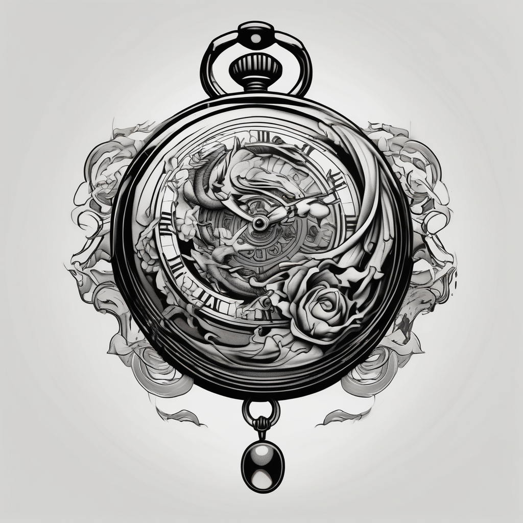 pocket watch tattoo drawing drawings, AI-generated Japanese tattoo design