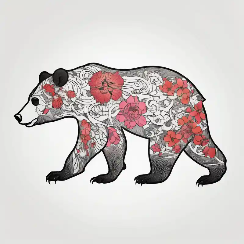 Outline drawing of the profile of a mama bear followed by three cubs in a line. The four bears are connected together with a