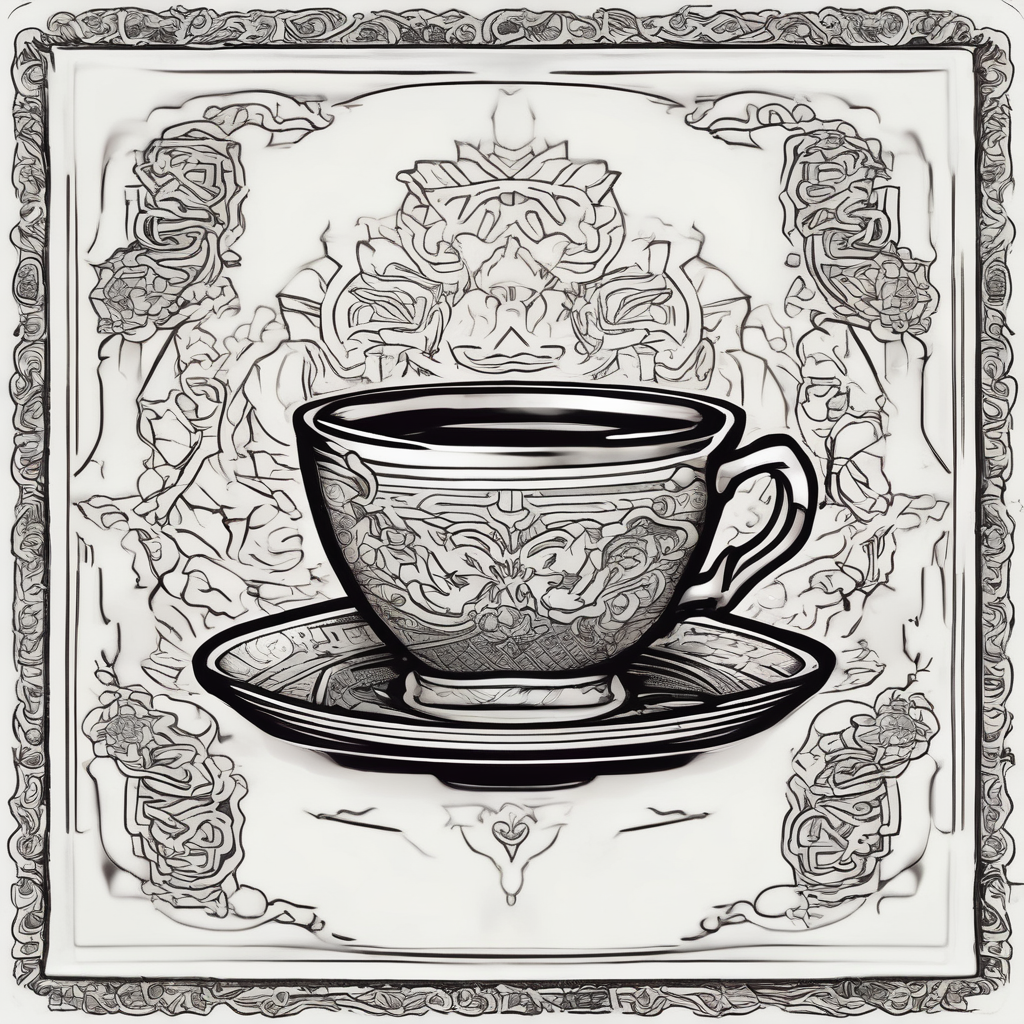The outside should look like a stamp. So a stylus edge and a square and on the inside there should be a drawing of a Turkish teacup, i.e. a chai. Der rand ist wichtig die Tasse muss im Viereck sein drawings, AI-generated Japanese tattoo design