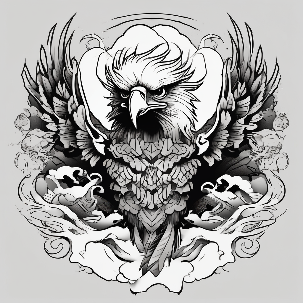 Basic drawed eagle drawings(AIが生成した和彫りスタイルのタトゥーデザイン)