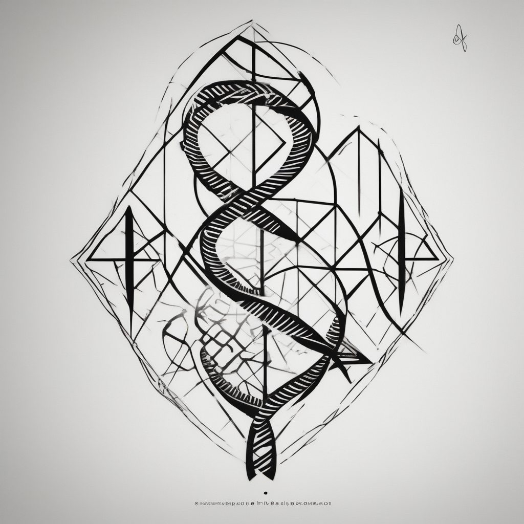 line drawing of dna drawings, AI-generated Geometric tattoo design