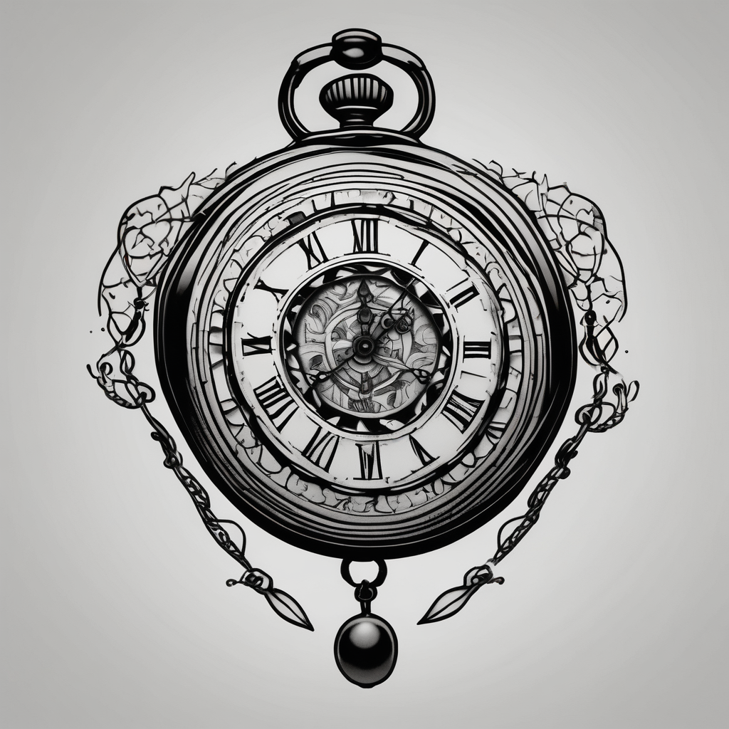 pocket watch tattoo drawing drawings(AIが生成したブラックワークスタイルのタトゥーデザイン)