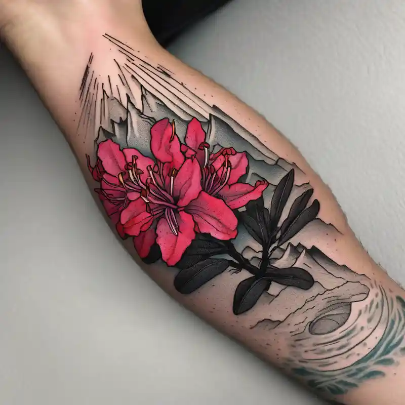 dotwork style Tiger Tattoo Ideas and Designs in 2025 & free generation about wrist size red and black rhododendron trippy with Himalayas behind ed-tiger-lilly-is-fun-size-for-a-reason and wrist size red and black rhododendron trippy with Himalayas behind ed-tiger-lilly-is-fun-size-for-a-reason
