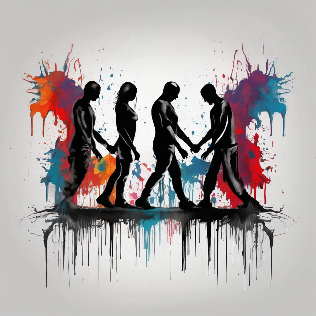 Black shadows of two people standing over 2 black shadows of people they had just shot elderly-people, AI-generated Watercolor tattoo design