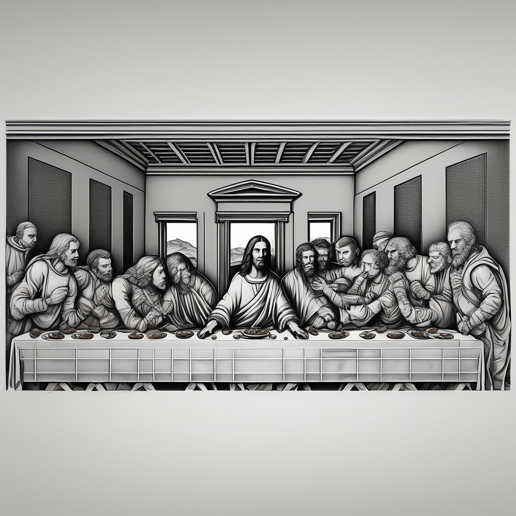 The last supper by davinci but the people are astronauts elderly-people(AIが生成したリアリズムスタイルのタトゥーデザイン)