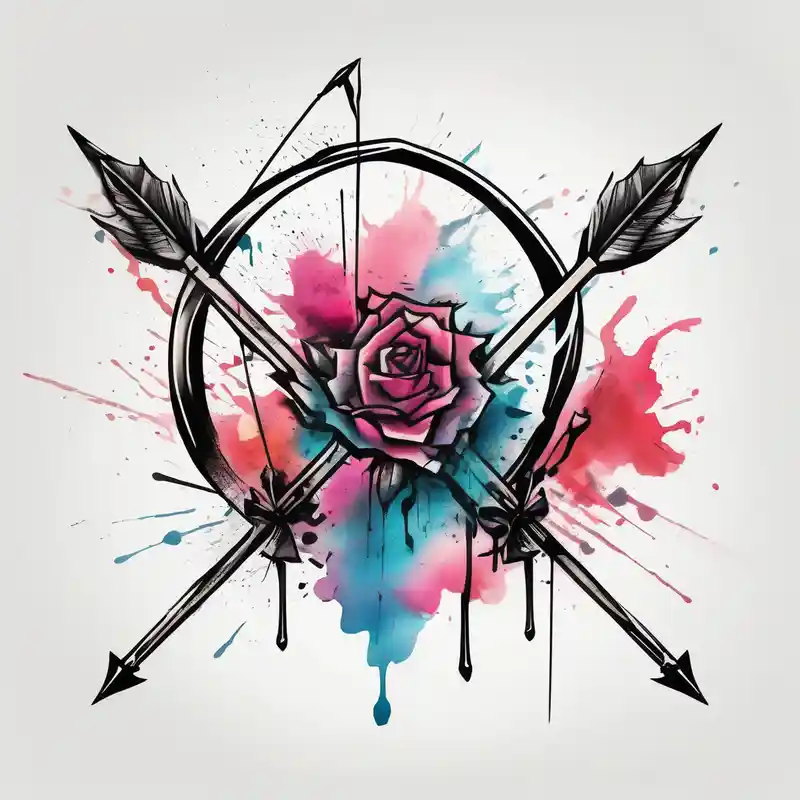 A loaded bow with 2 arrows. simplistic, minimalist and clean, even abstract. no people. very few lines. keep it simple