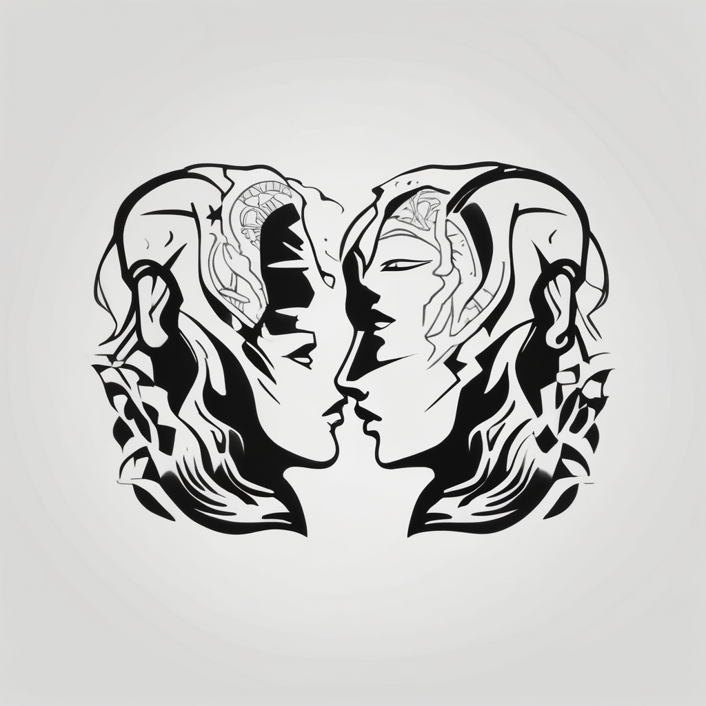 Minimal flash tattoo of two people that illustrates the meaning of the word SONDER elderly-people, AI-generated Black and White tattoo design