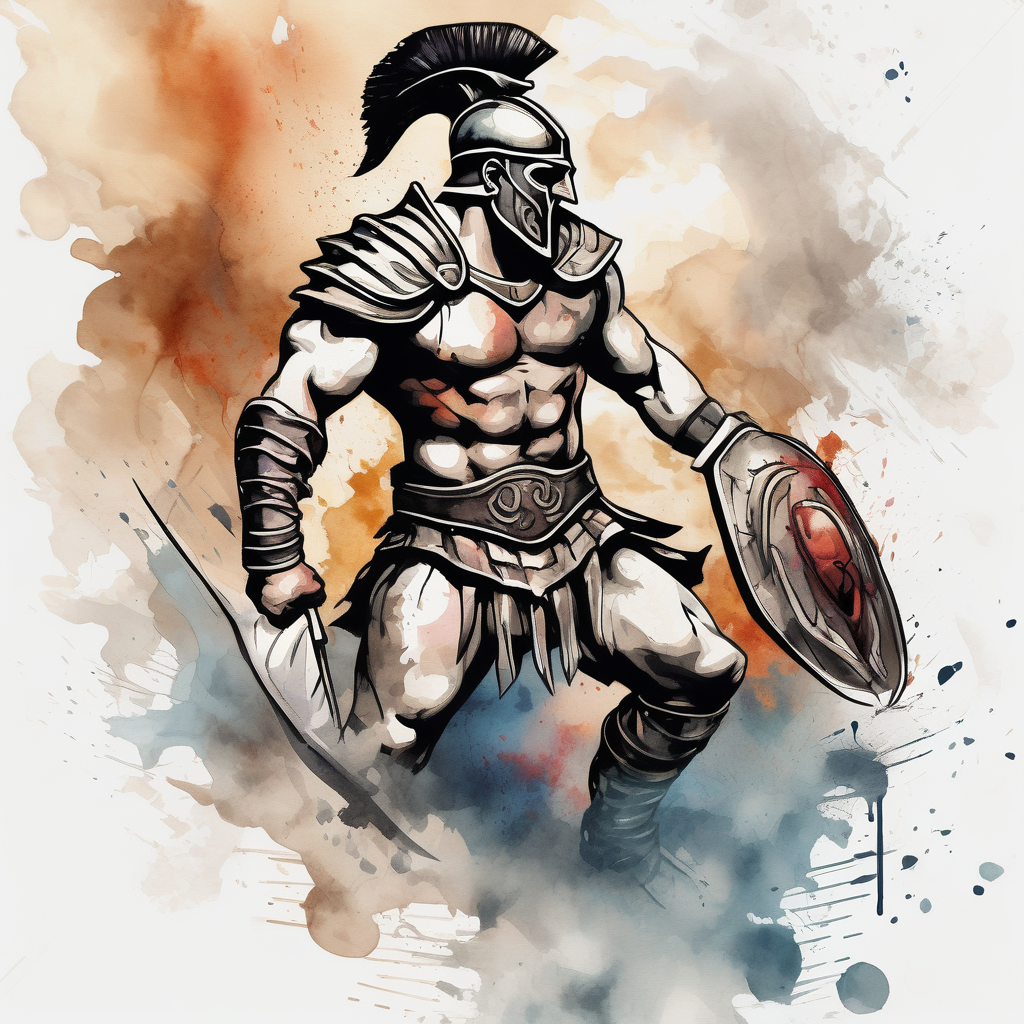 Gladiator in arena consilium capit no images of people elderly-people, AI-generated Watercolor tattoo design