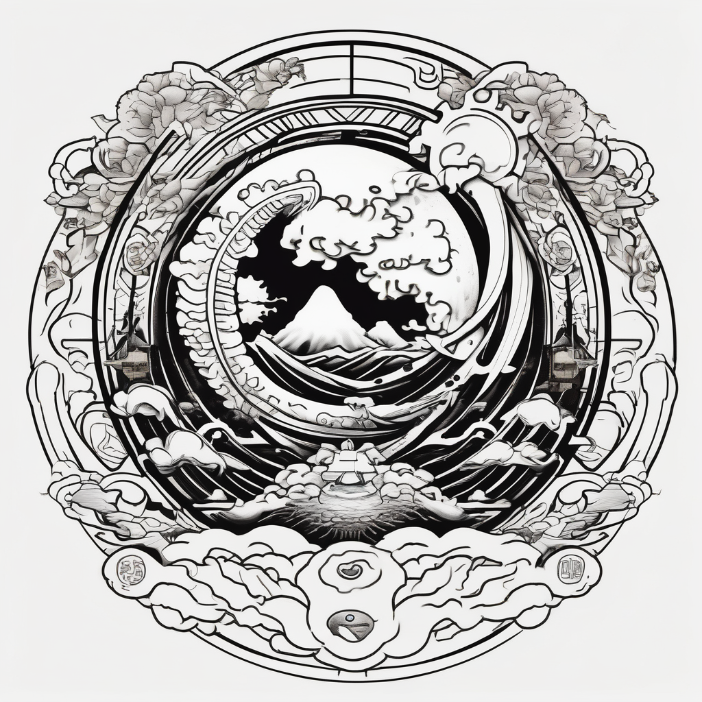 A new planet where people love each other elderly-people, AI-generated Japanese tattoo design