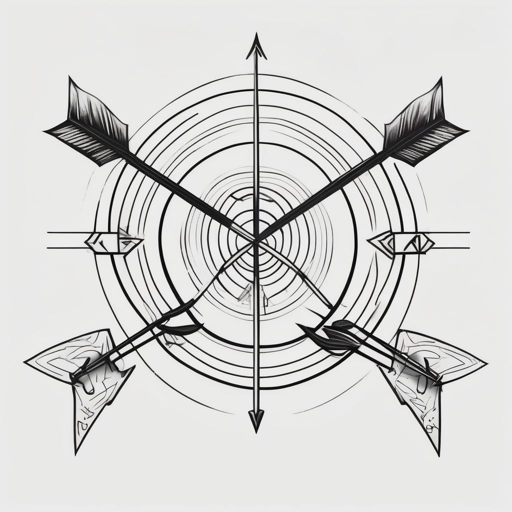 A loaded bow with 2 arrows. simplistic, minimalist and clean, even abstract. no people. very few lines. keep it simple elderly-people, diseño de tatuaje Old school generado con IA