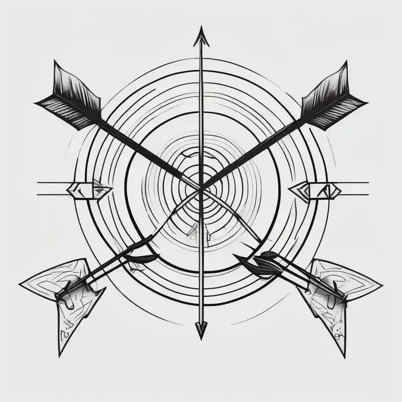 A loaded bow with 2 arrows. simplistic, minimalist and clean, even abstract. no people. very few lines. keep it simple – Old school, Blanco y negro