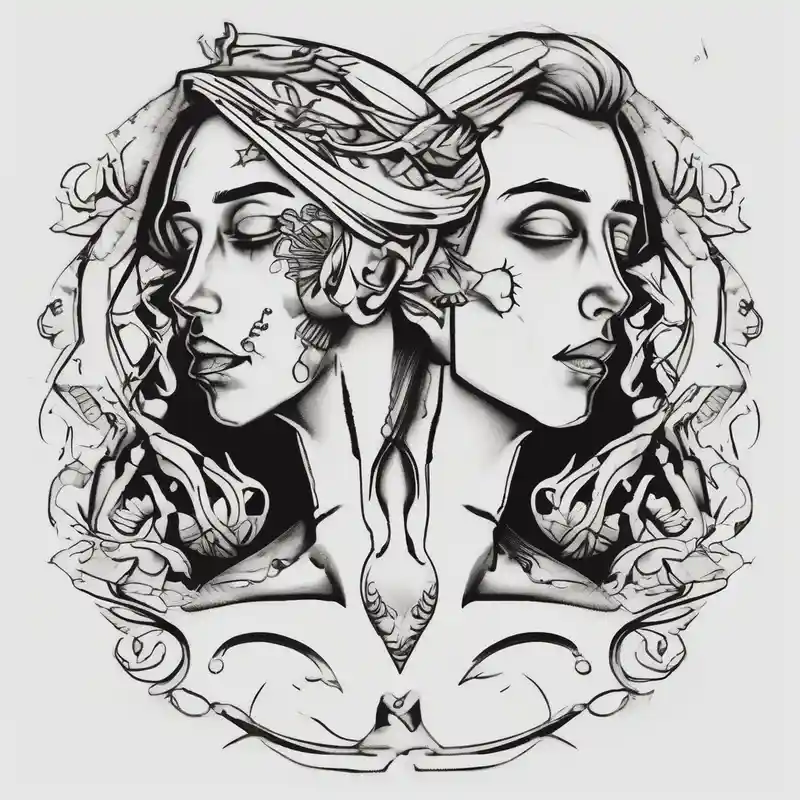 Paired tattoo for a girl and a guy, together forever, he is Artem, she is Lada. Two people with incurable diseases who love – Old school, Couleurs vives