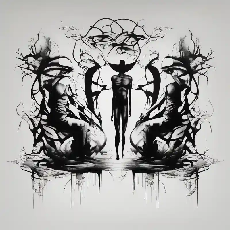 surreal style Tatuajes para Personas Mayores: Una Guía Completa about 2 Black shadows of people standing over 2 wounded black shadows of people elderly-people and 2 Black shadows of people standing over 2 wounded black shadows of people elderly-people