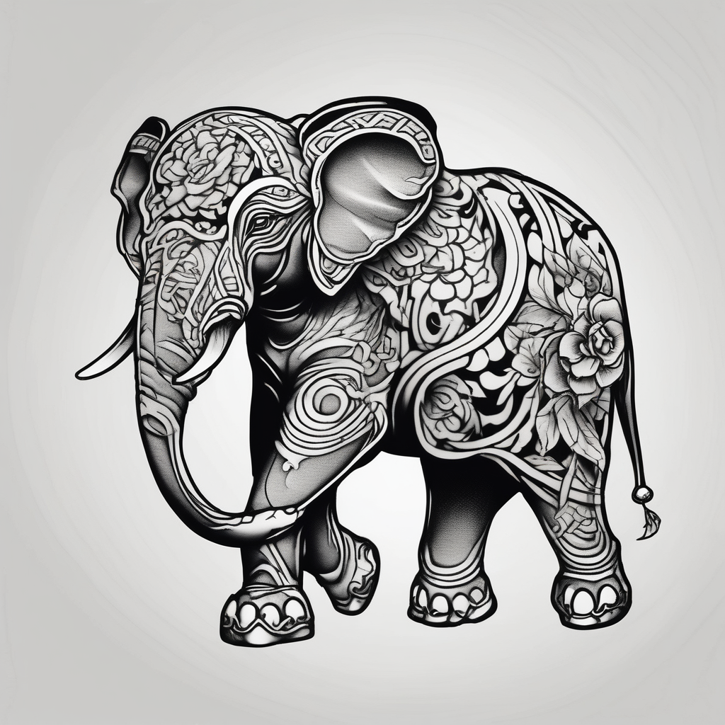 Majestic Elephant, AI-generated Japanese tattoo design