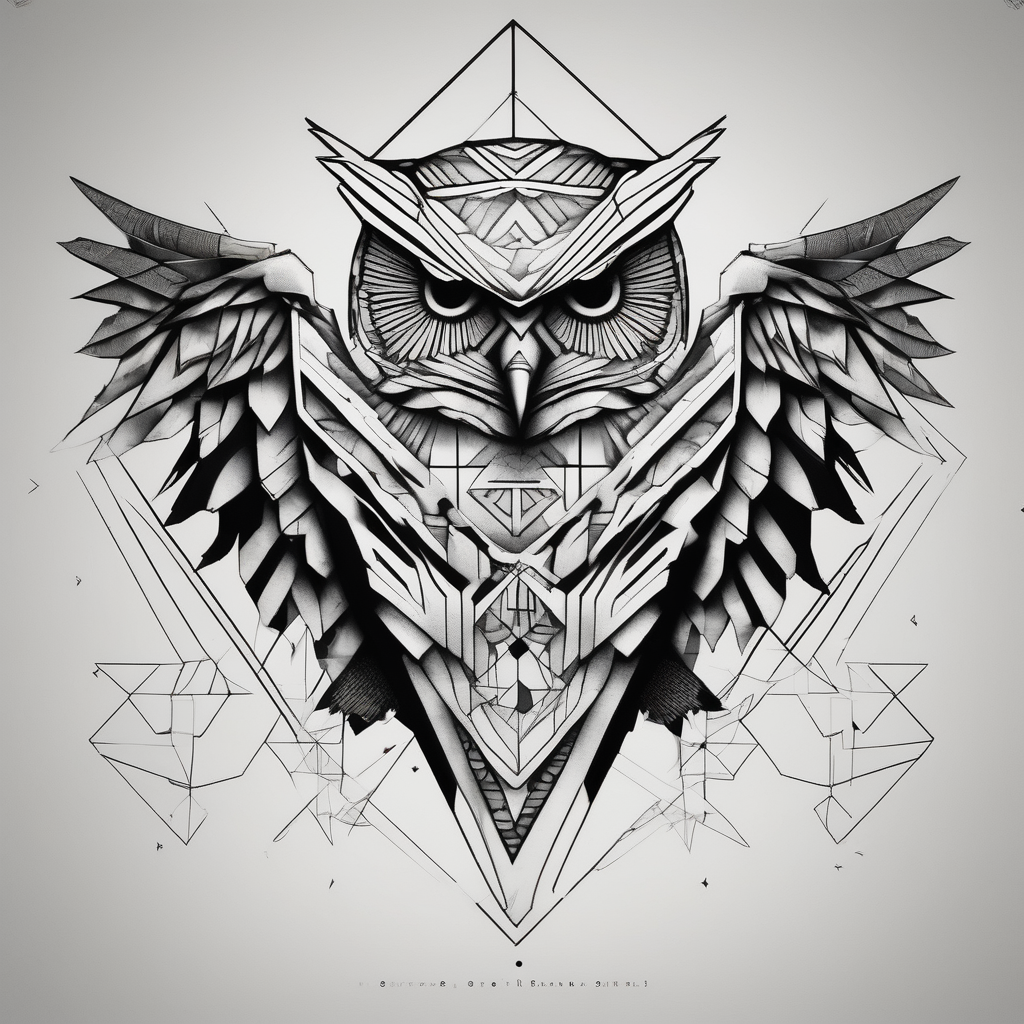 owl vs crow vs eagle vs elephant, AI-generated Geometric tattoo design