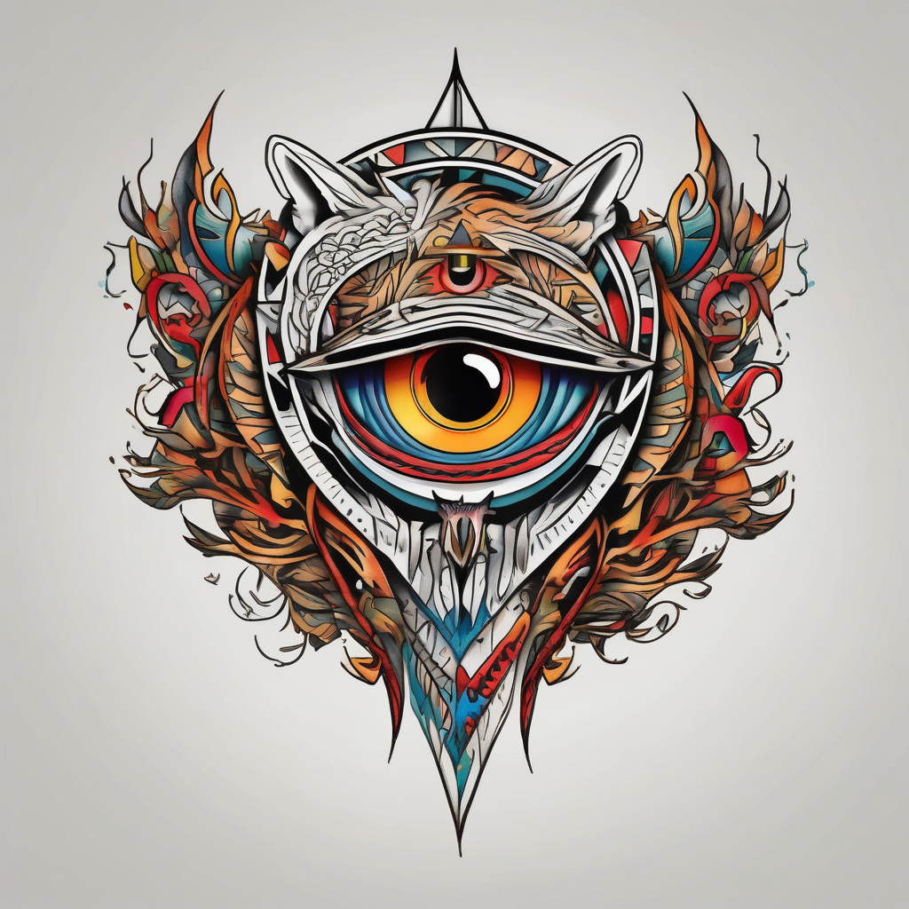 Half Lion eye half wolf eye side by side eyelid-eyes, AI-generated Old School tattoo design