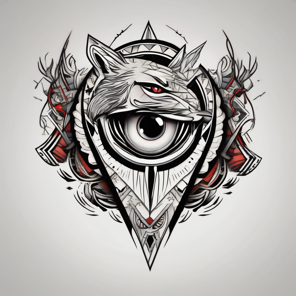 Half Lion eye half wolf eye eyelid-eyes, AI-generated Old School tattoo design