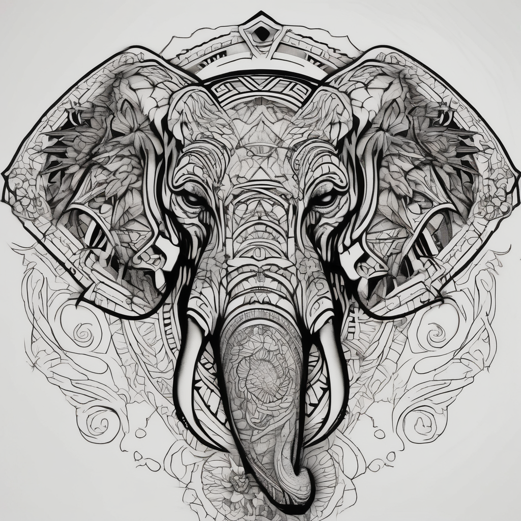 A women’s eye with line work surrounding it and incorporating an elephant eyelid-eyes, design de tatouage Noir et blanc généré par IA