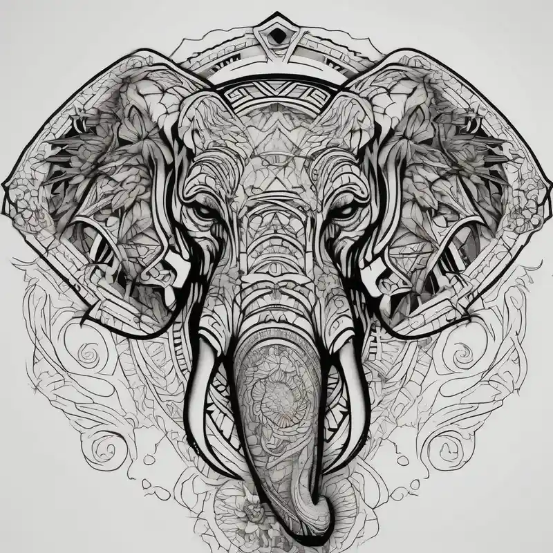A women’s eye with line work surrounding it and incorporating an elephant – Noir et blanc, Noir et blanc