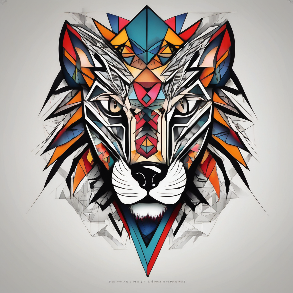 Lion eye and wolf eye eyelid-eyes, AI-generated Geometric tattoo design
